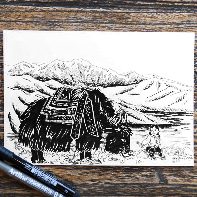 Red Hong Yi One of the #ArtforNepal black and white doodles Red Hong Yi drew in support of the victims of the April 2015 Nepal earthquake.
